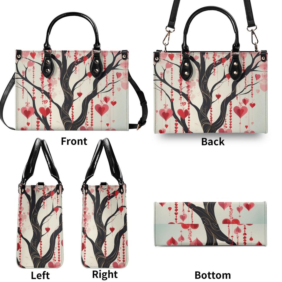 Luxury Women vegan leather Handbag tote beautiful Valentines day Holiday season tree of hearts design