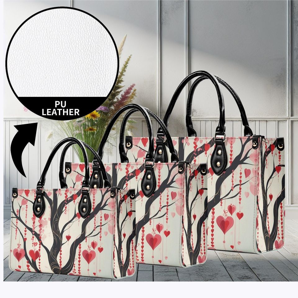 Luxury Women vegan leather Handbag tote beautiful Valentines day Holiday season tree of hearts design