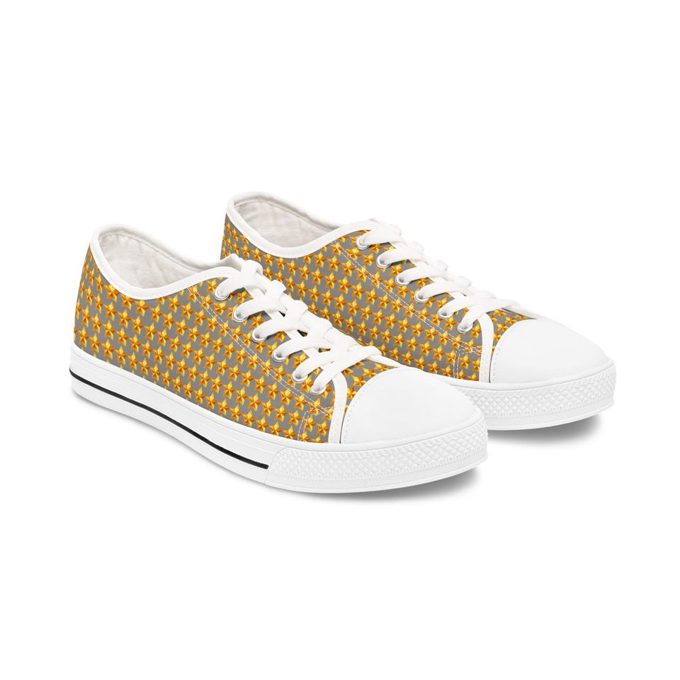 Grey Cheerful Star Patterned Women Low Top Sneakers Perfect for Spring, Casual Wear, Gifts, Festivals, Everyday Style, Unique Footwear