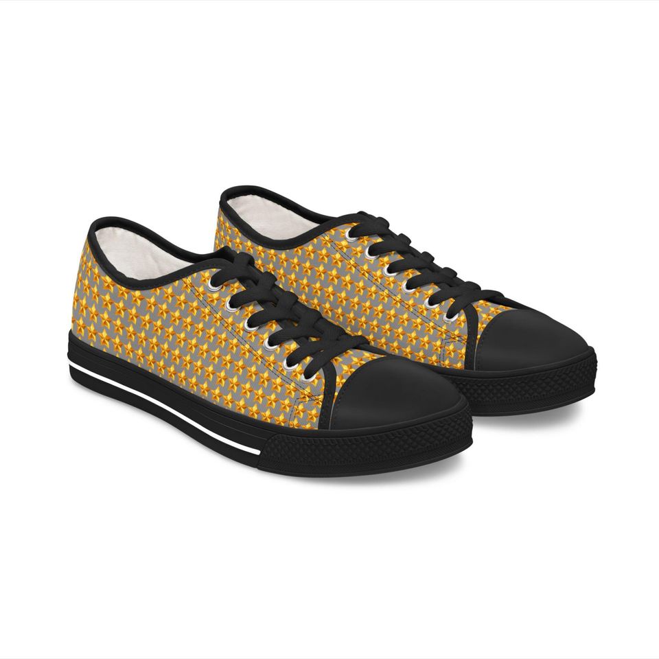 Grey Cheerful Star Patterned Women Low Top Sneakers Perfect for Spring, Casual Wear, Gifts, Festivals, Everyday Style, Unique Footwear
