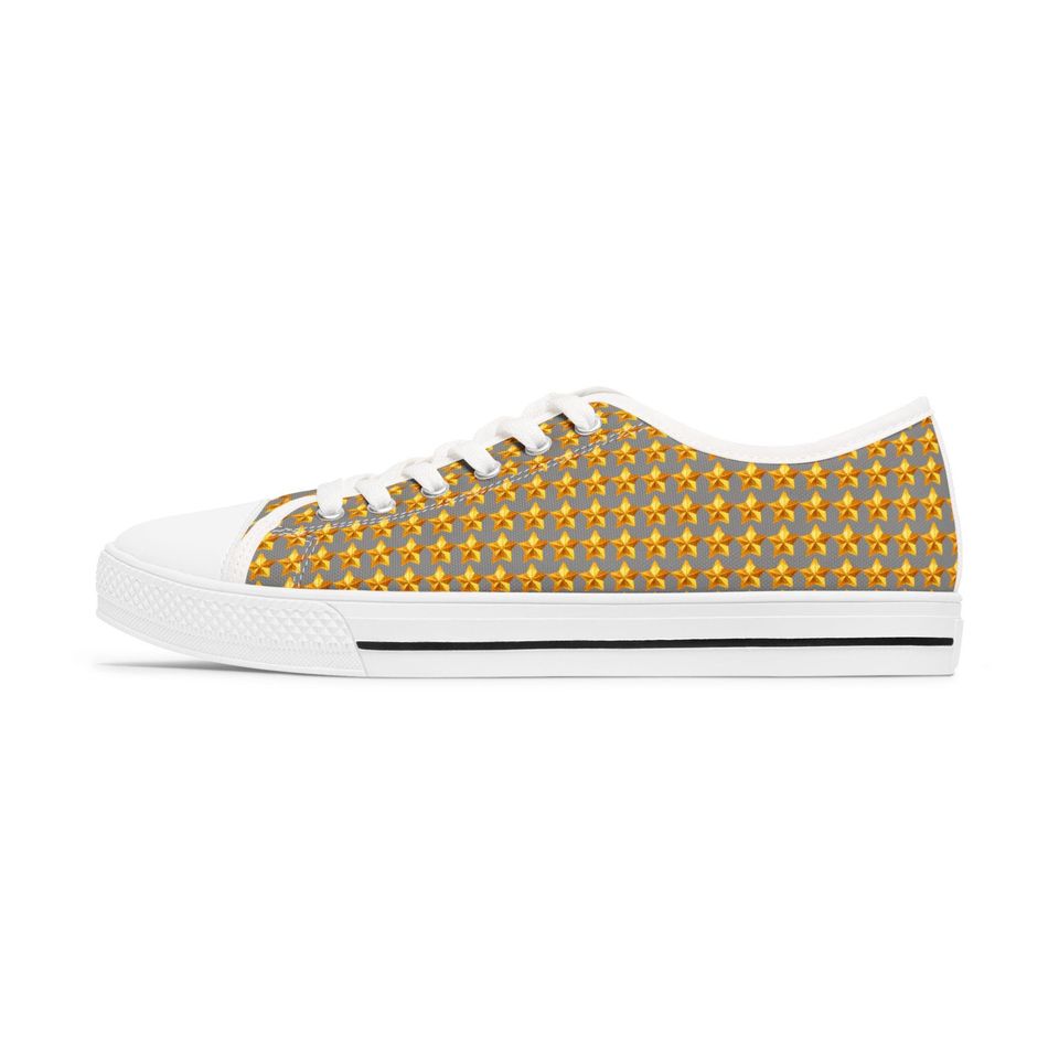 Grey Cheerful Star Patterned Women Low Top Sneakers Perfect for Spring, Casual Wear, Gifts, Festivals, Everyday Style, Unique Footwear