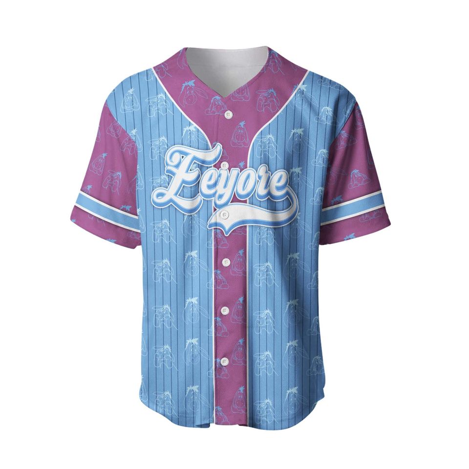Eeyore Donkey Blue Purple Patterns Disney Unisex Cartoon Custom Baseball Jersey