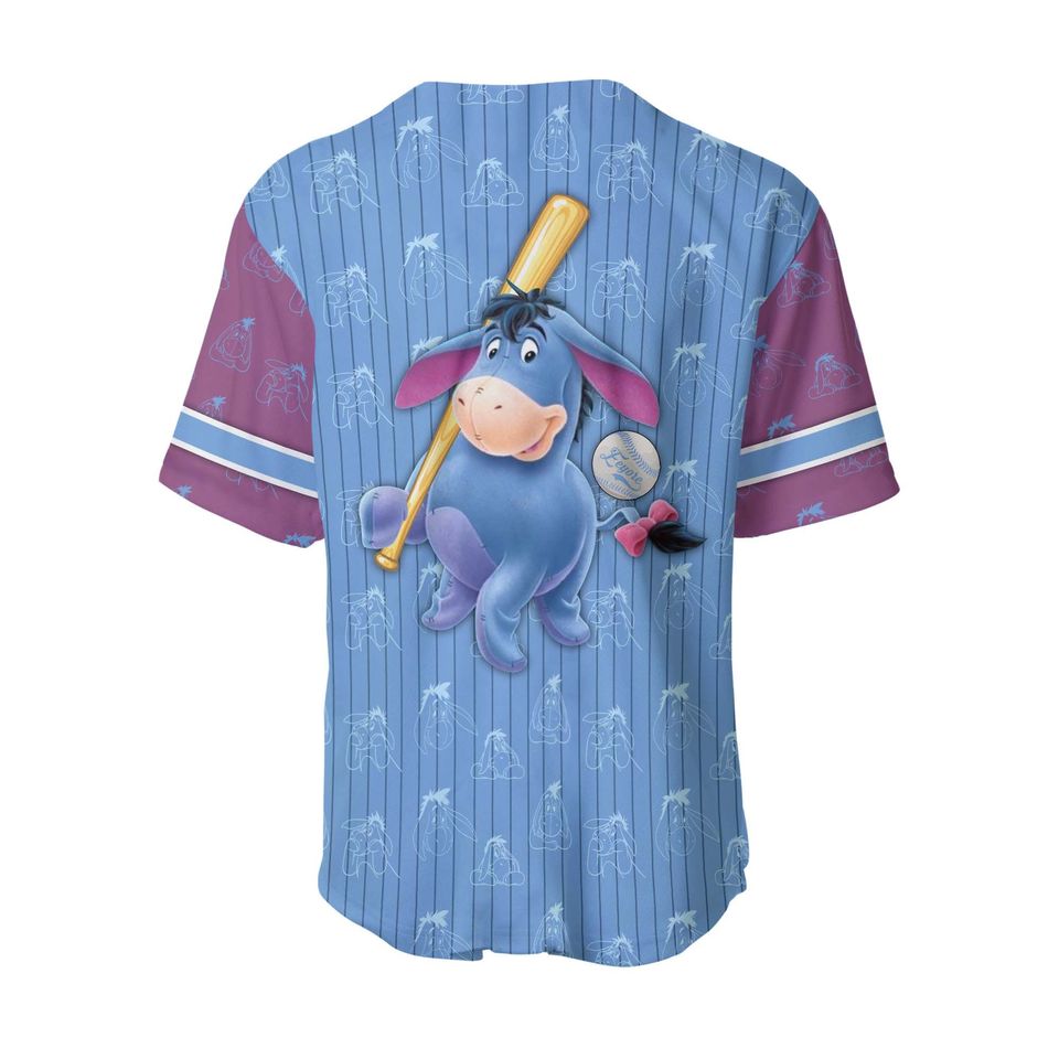 Eeyore Donkey Blue Purple Patterns Disney Unisex Cartoon Custom Baseball Jersey