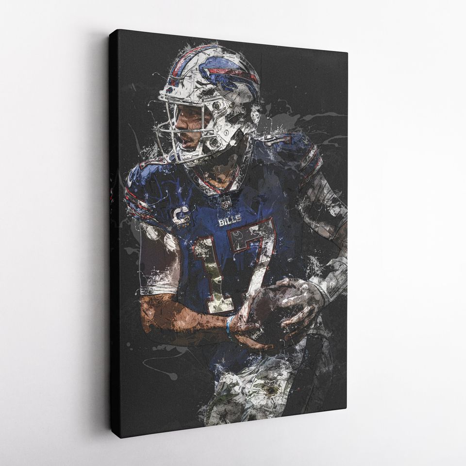 Josh Allen Painting Buffalo Bills football Hand Made Poster Print Wall Art Man Cave Gift Home Kids Decor