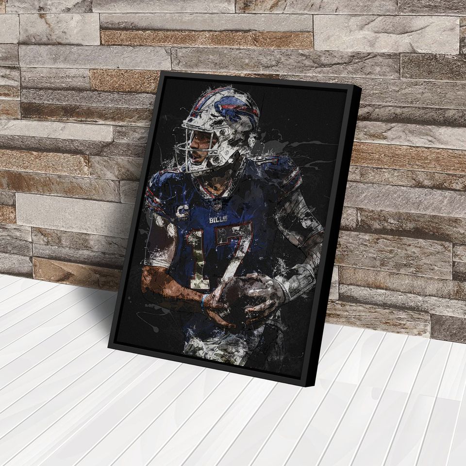 Josh Allen Painting Buffalo Bills football Hand Made Poster Print Wall Art Man Cave Gift Home Kids Decor