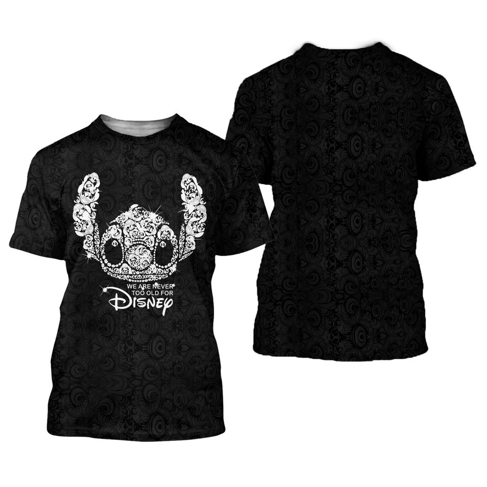 Stitch Head Black Silver Glitter Bling Patterns Disney 3D T-shirts