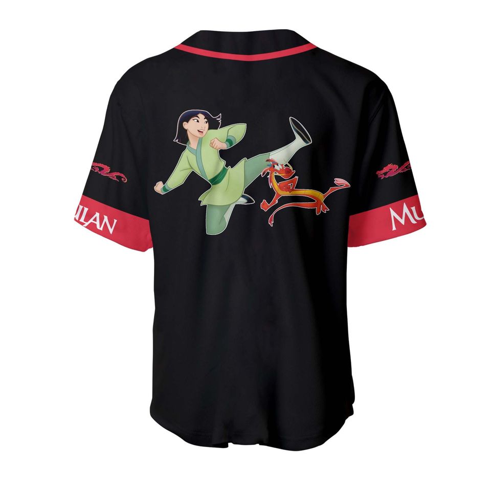 Mulan & Mushu Dragon Black Red Disney Baseball Jersey