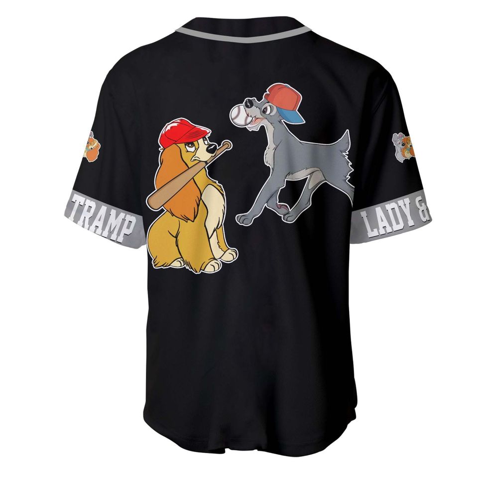 Lady And The Tramp Dogs Gray Black | Disney Baseball Jersey Personalized