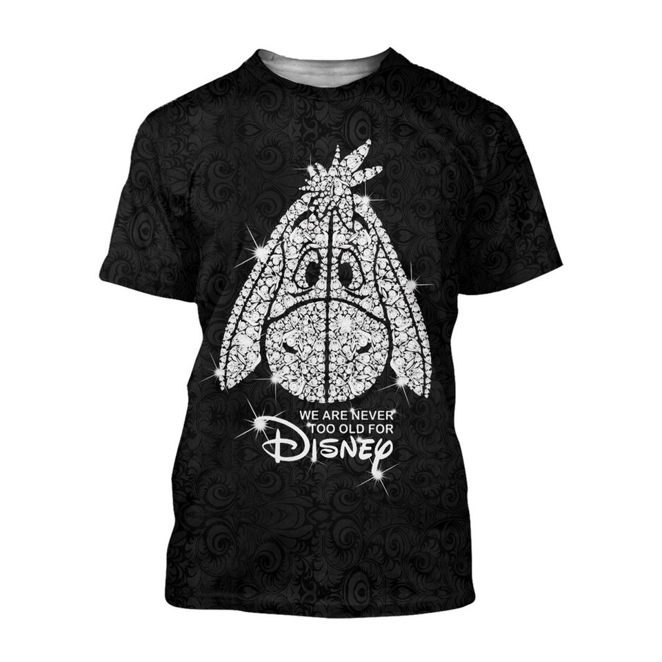 Eeyore Donkey Black Silver Glitter Bling Patterns Disney 3D T-Shirt