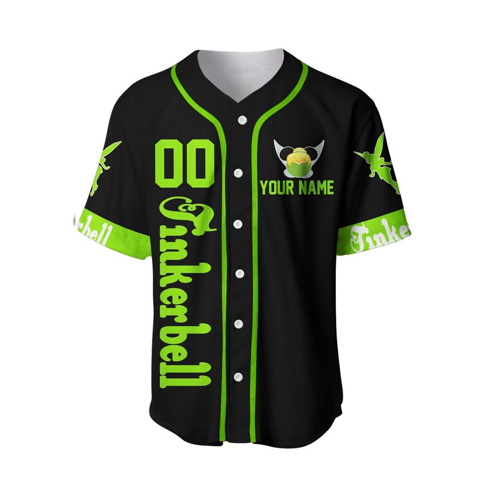 Tinker Bell Green Black | Disney Custom Baseball Jersey