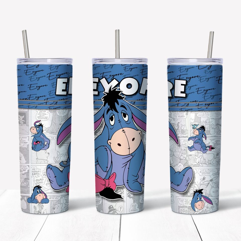 Eeyore Donkey Blue White Comic Strips Disney Tumber 30 oz
