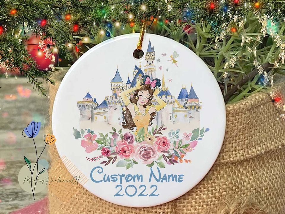 Custom Belle Christmas Ornament, Custom Disney Princess Ornaments