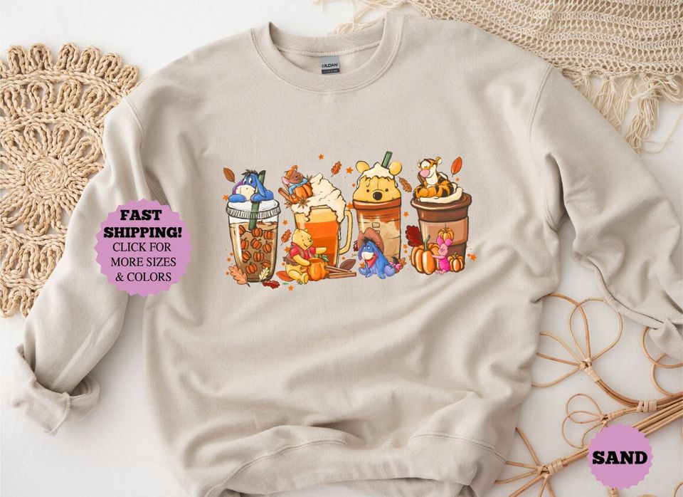 Disney Winnie The Pooh Coffee Latte Sweatshirt Sweatshirt Hoodie , Vintage Fall Season Sweater , Fall Coffee Sweatshirt , Halloween Pumpkin