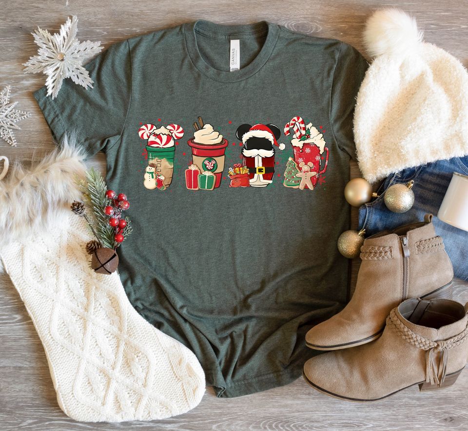 Christmas Coffee Sweatshirt, Cute Disney Christmas, Peppermint Iced Latte Snowmen