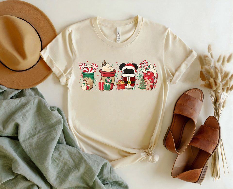 Christmas Coffee Sweatshirt, Cute Disney Christmas, Peppermint Iced Latte Snowmen