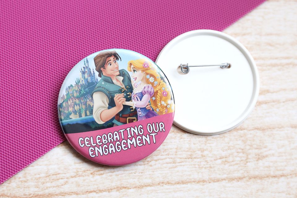 Disney Tangled Engagement Pin Button, Disney Wedding Pin Button