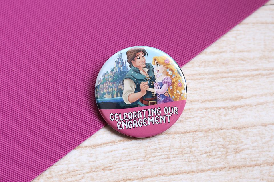 Disney Tangled Engagement Pin Button, Disney Wedding Pin Button