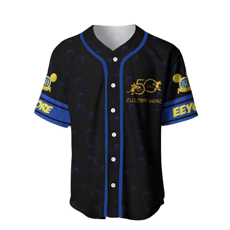 Eeyore Donkey Blue Disney 50th Anniversary Pattern Baseball Jersey