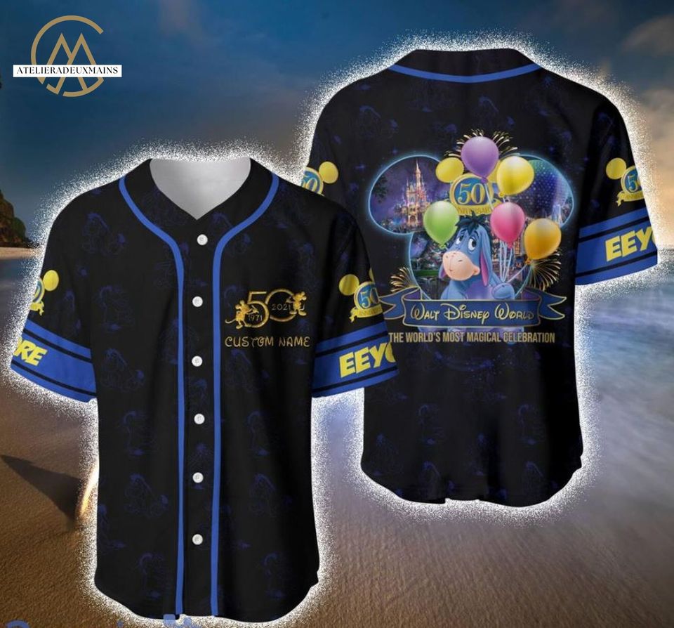 Eeyore Donkey Disney 50th Anniversary Pattern Baseball Jerseys