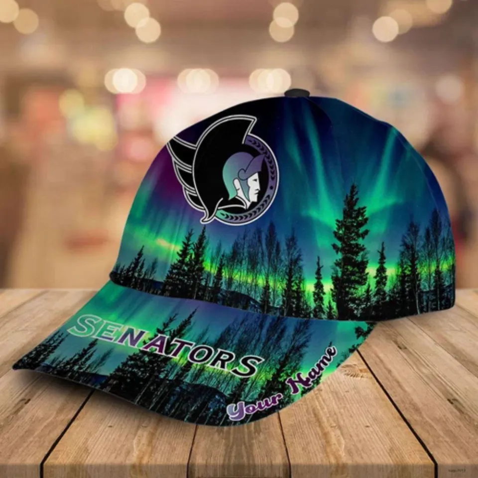 Personalized Ottawa Senators Baseball Cap Northern Lights Hockey Hat Gift