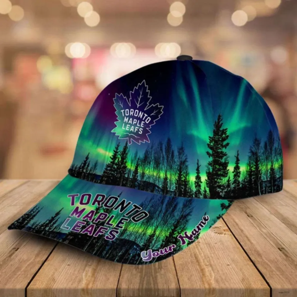 Personalized Toronto Maple Leafs Baseball Cap Northern Lights Hockey Hat Gift