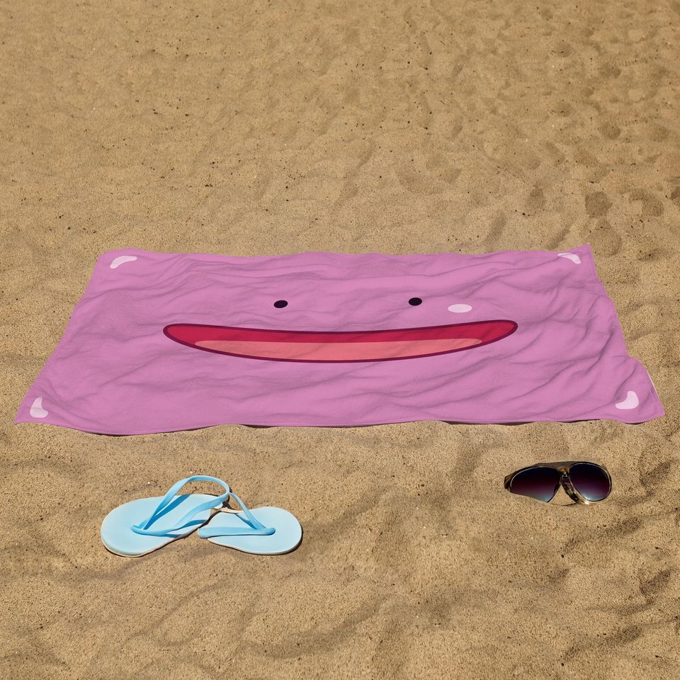 Minimal Ditto Poke Towl, Kids Beach Towel, Cartoon Design Pool Towel, Birthday Gift, Gift for 90's, Gift for Him/Her, Poke Gift