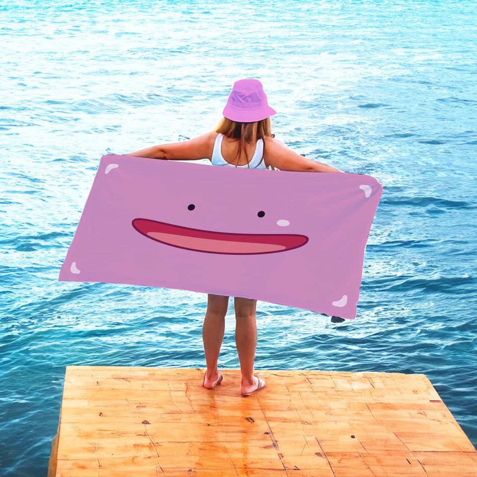 Minimal Ditto Poke Towl, Kids Beach Towel, Cartoon Design Pool Towel, Birthday Gift, Gift for 90's, Gift for Him/Her, Poke Gift