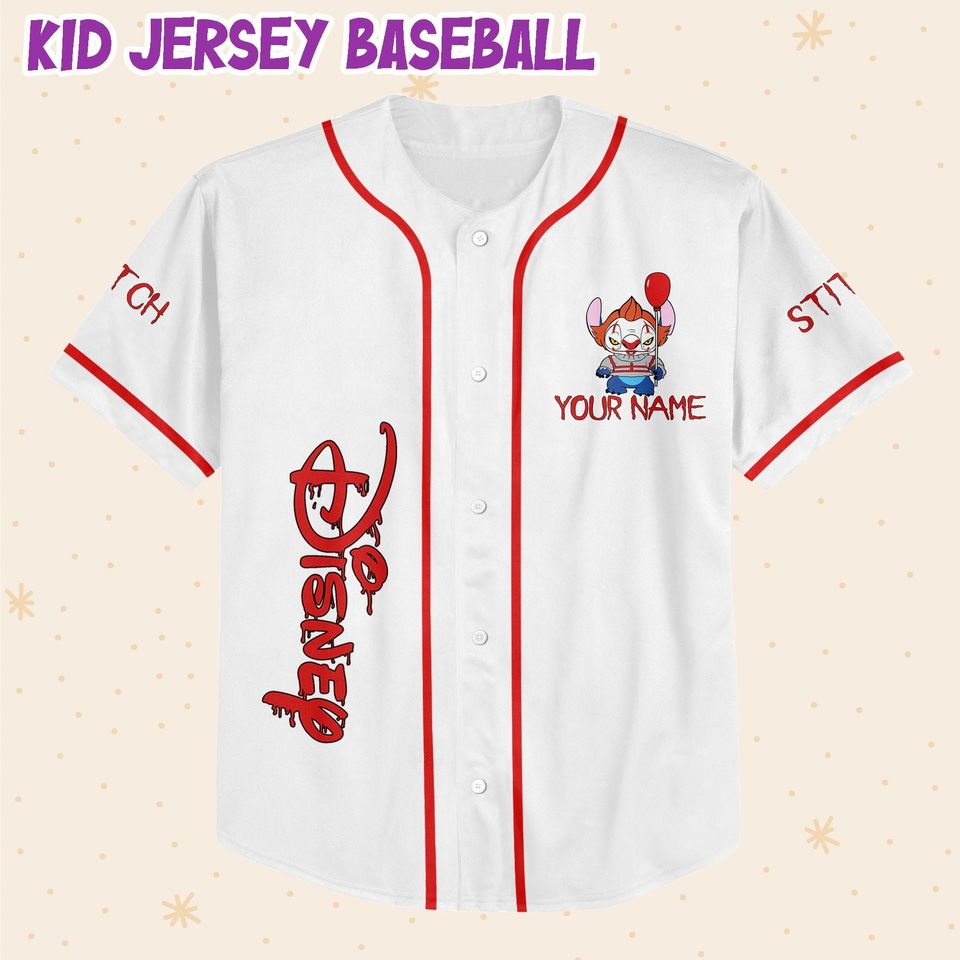 Personalized Disney Horror Stitch Pennywise, Custom Disney Jersey
