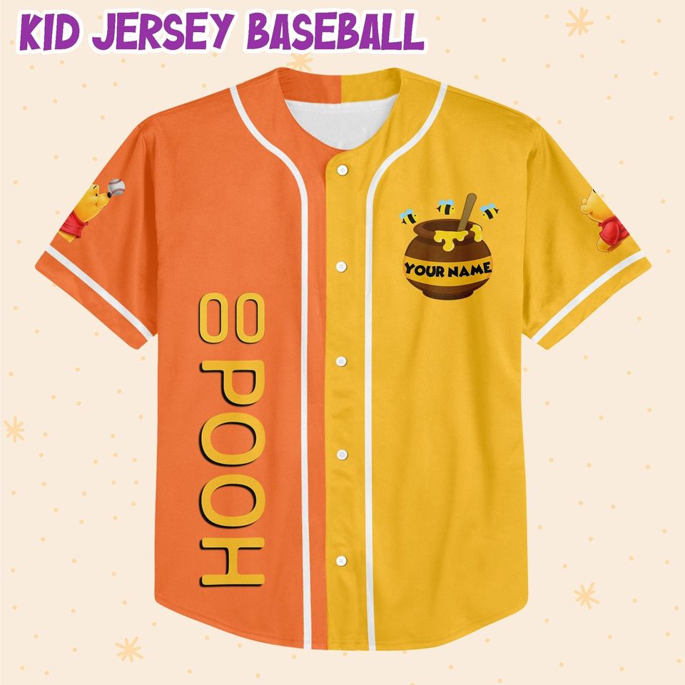 Personalize Pooh Baseball Orange Yellow Disney Baseball Jersey