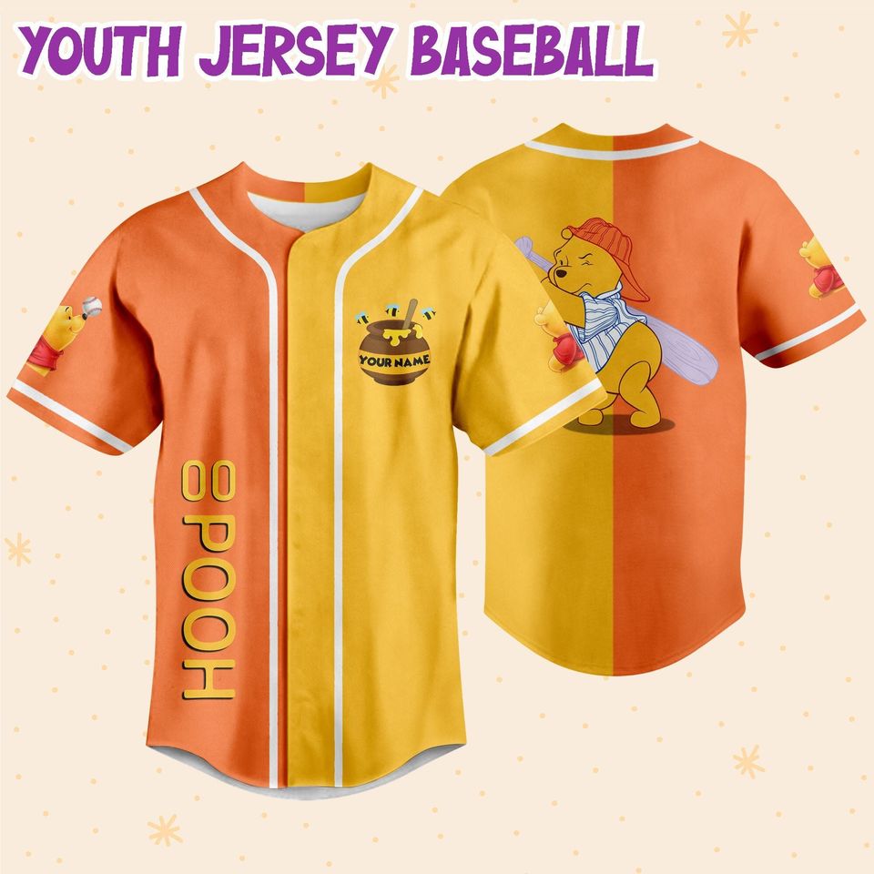 Personalize Pooh Baseball Orange Yellow Disney Baseball Jersey
