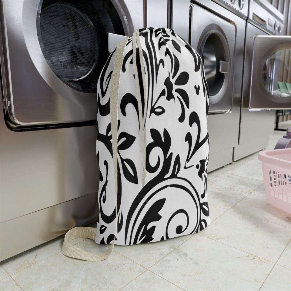 Disney Inspired Laundry Bag / Hidden Mickey/ Damask Print n