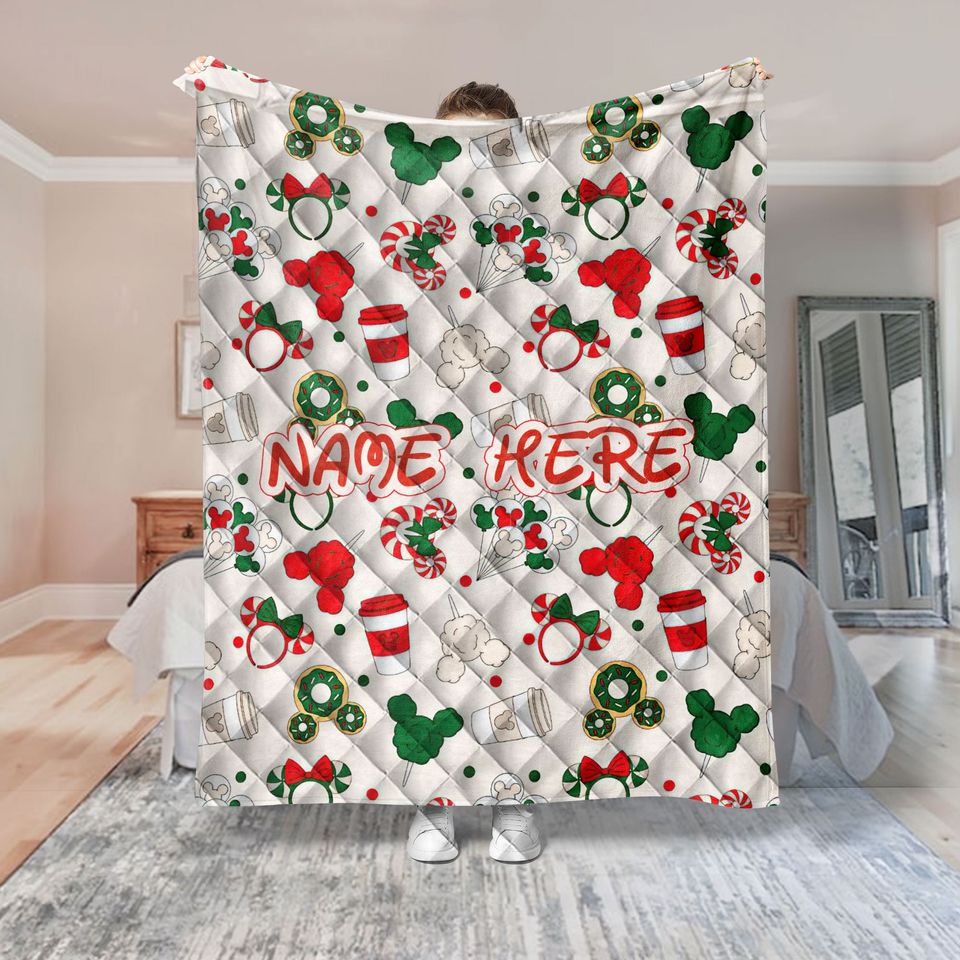 Personalized Christmas Mickey Quilt Bedding Set, Custom Name Disney