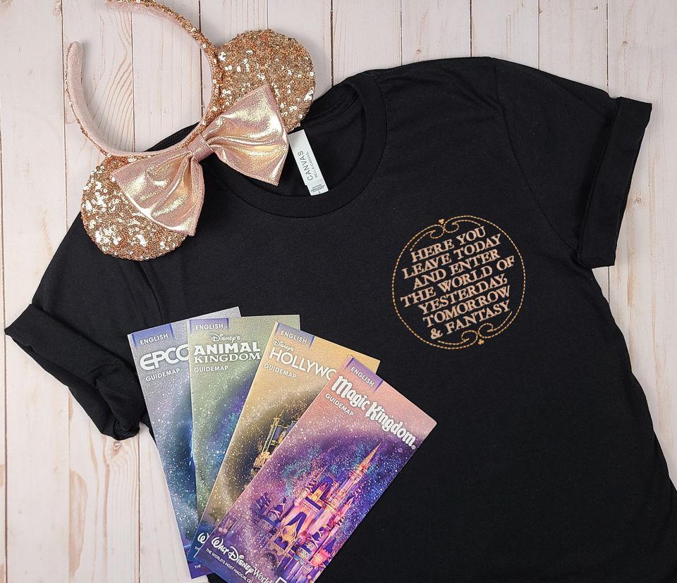 Disney World Welcome Plaque Black Embroidered Shirt