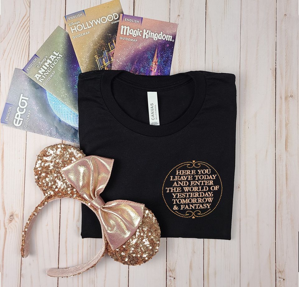 Disney World Welcome Plaque Black Embroidered Shirt