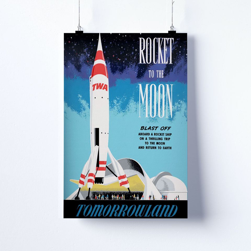 Vintage Disneyland Rocket to the Moon Attraction Poster