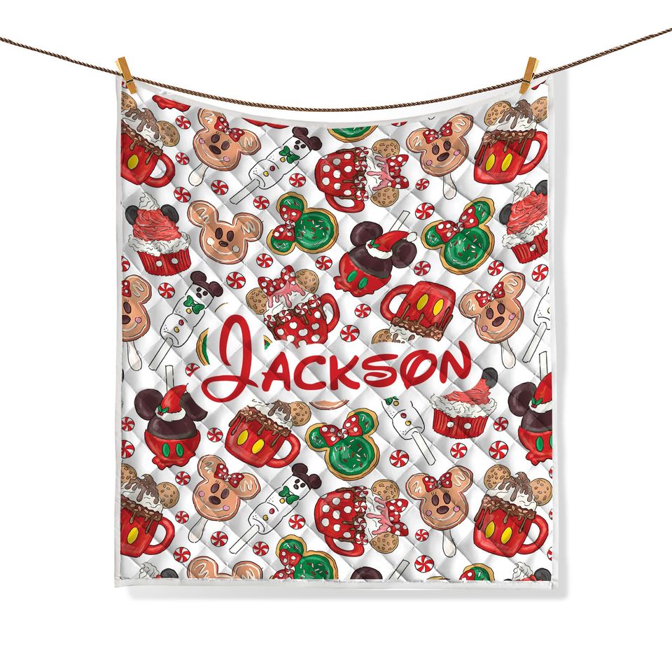 Personalized Christmas Mickey Quilt Bedding Set, Custom Disney Christmas Snack