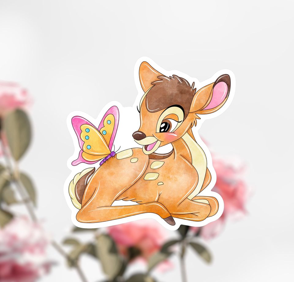 Bambi Deer Sticker, Deer & Butterfly Sticker Decal, Disney Animals Sticker