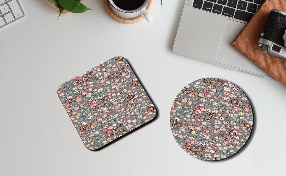 Square Drink Coaster, Round Coffee Coaster, Disney Bambi, Cute Flowers