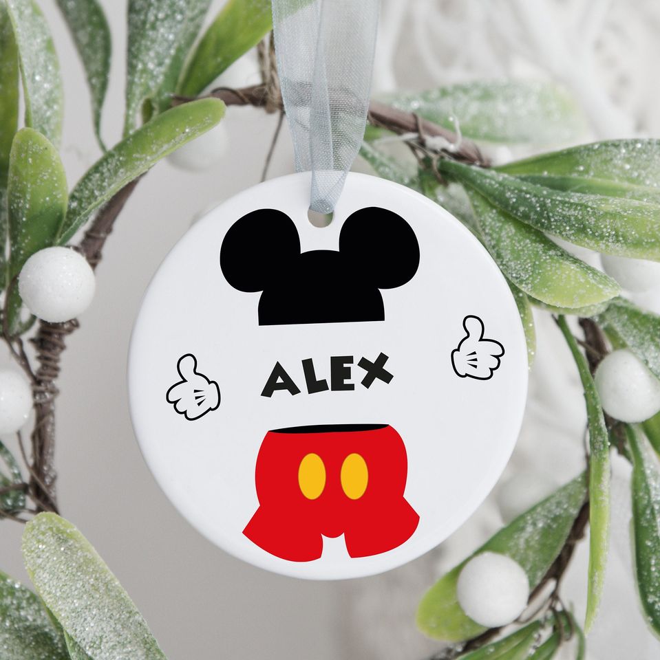 Mickey Mouse Ornament, Disney Mickey Mouse Ornament, Custom Name Ornament