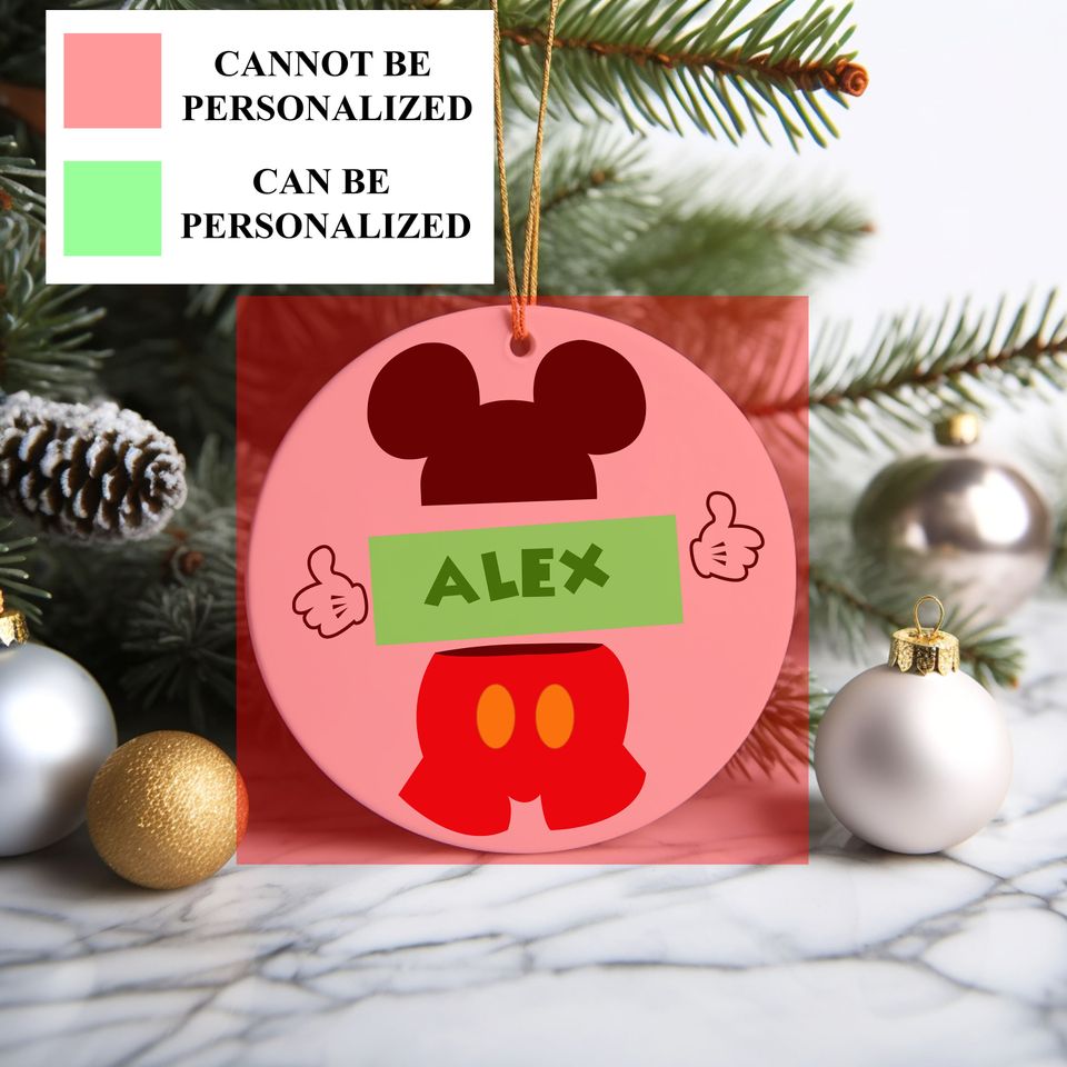 Mickey Mouse Ornament, Disney Mickey Mouse Ornament, Custom Name Ornament
