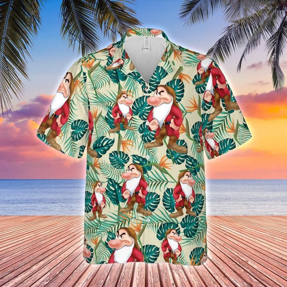 Grumpy Dwarf Snow White Disney Cartoon Graphics Floral Hawaiian Shirt