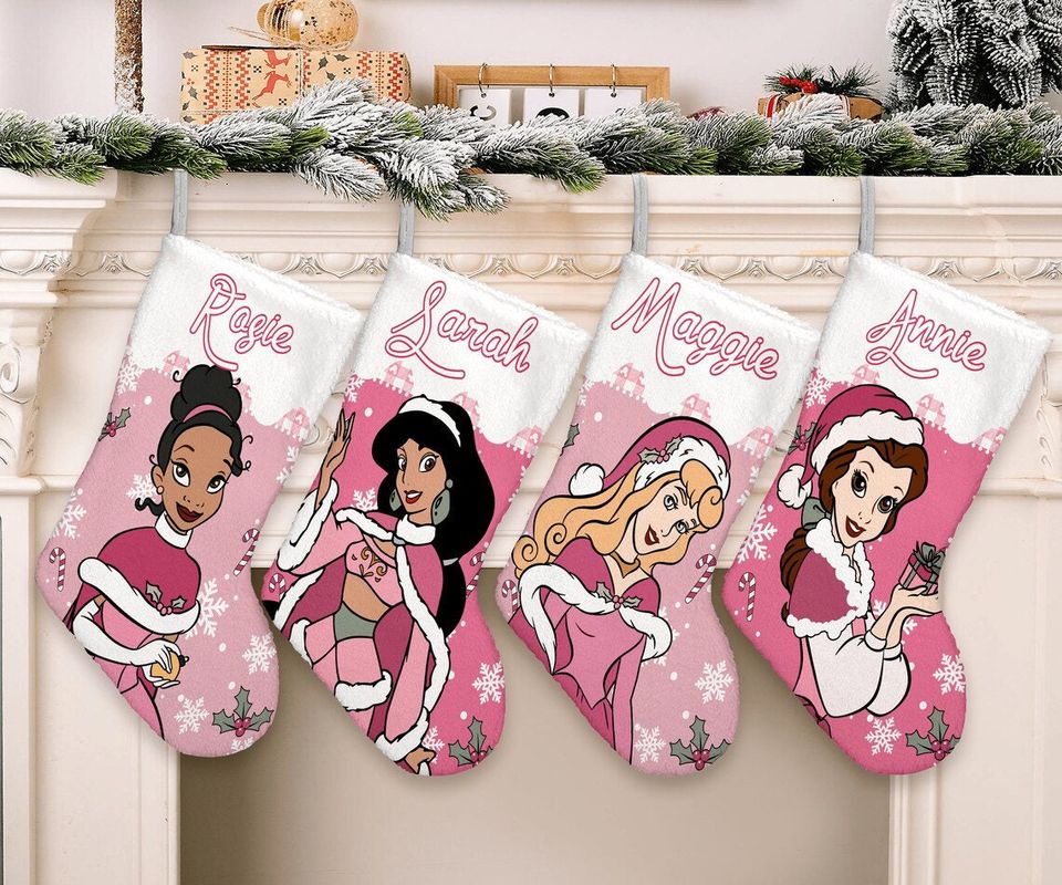 Custom Pink Princess Christmas Stocking, Team Princess Stocking, Disney Princess