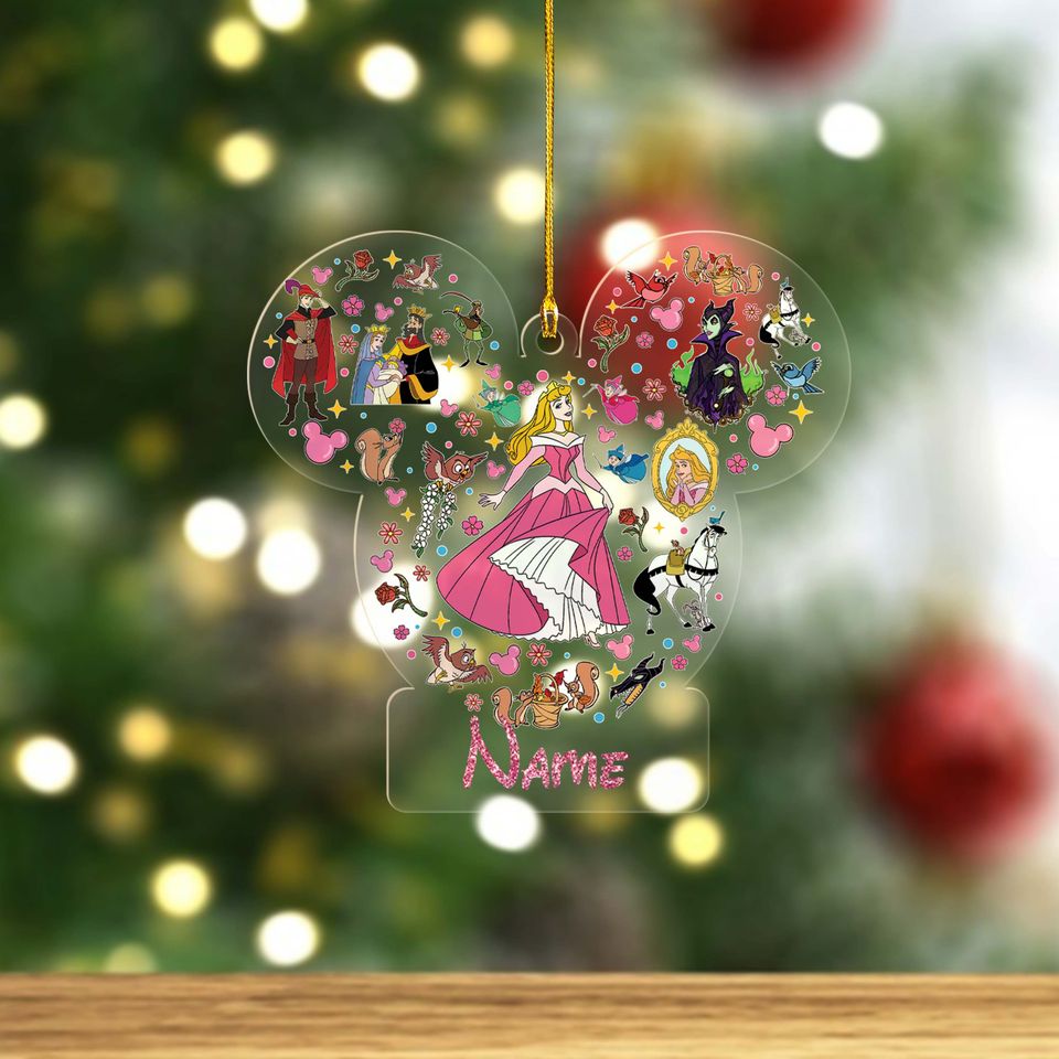 Personalized Mickey Ears Disney Princess Girl Ornament, Aurora Princess Ornament