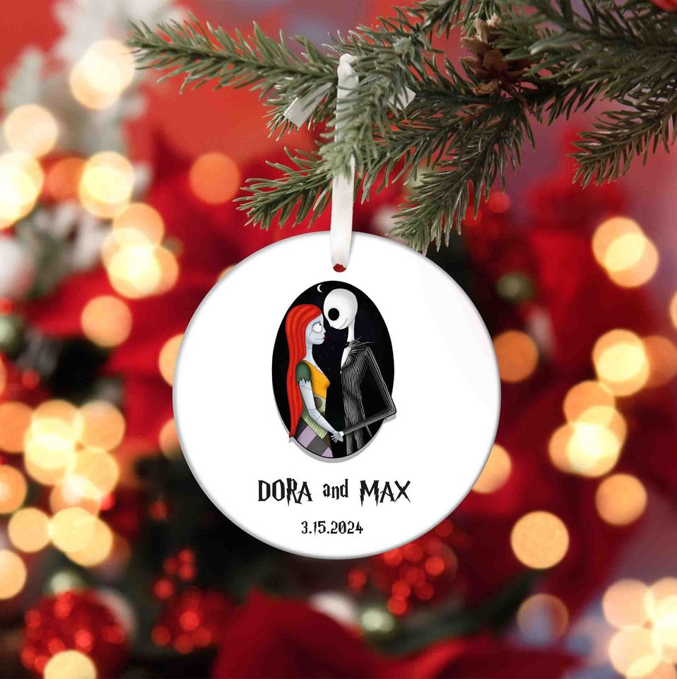 Nightmare Before Christmas, Jack & Sally Ceramic Ornament, Christmas Gift, Disney Ornament