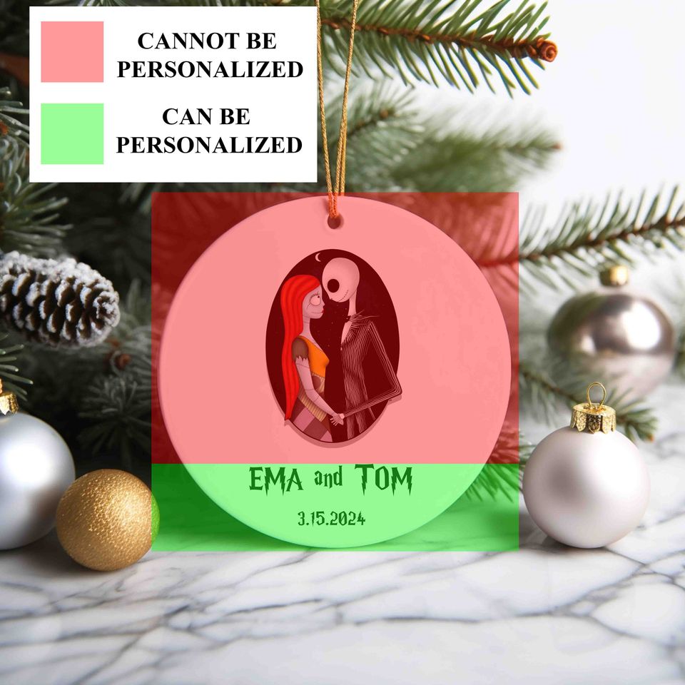 Nightmare Before Christmas, Jack & Sally Ceramic Ornament, Christmas Gift, Disney Ornament