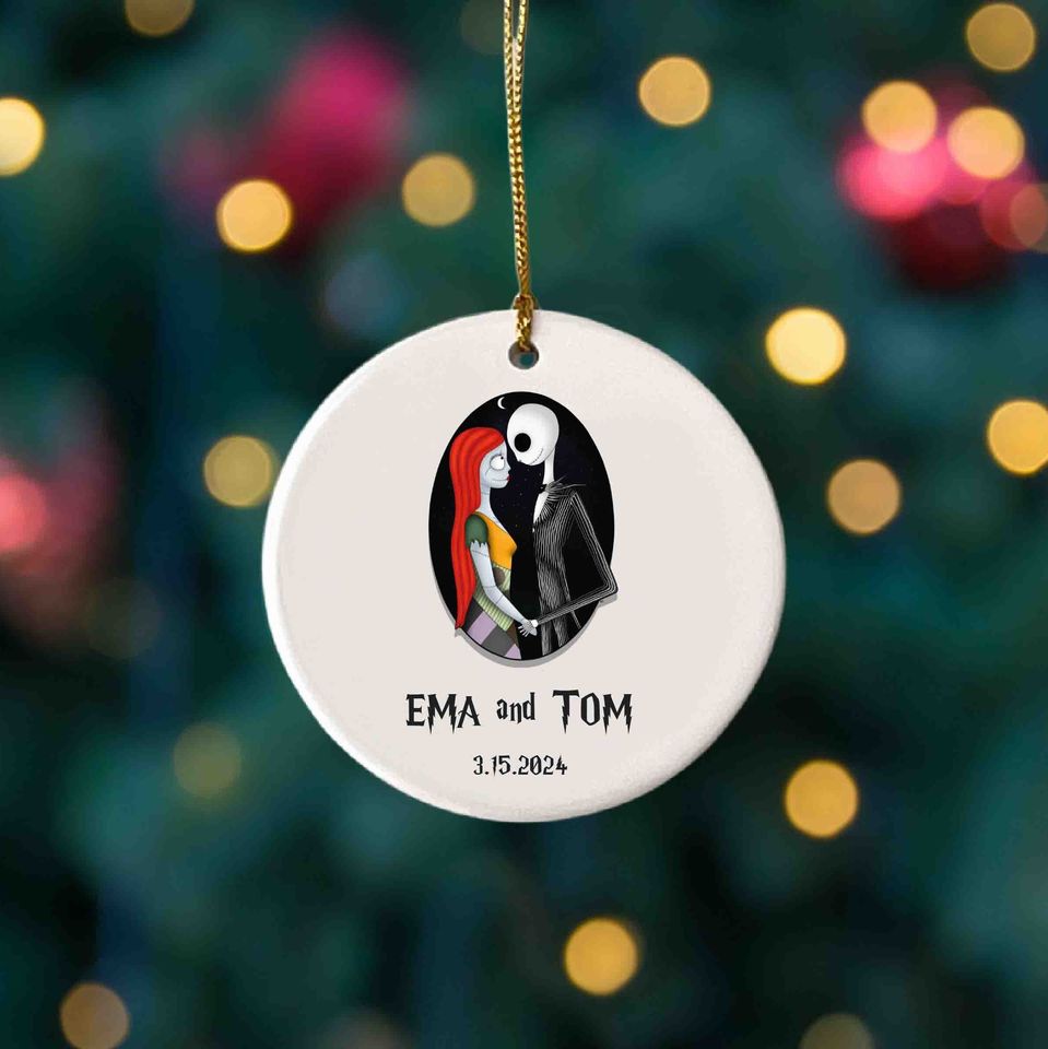 Nightmare Before Christmas, Jack & Sally Ceramic Ornament, Christmas Gift, Disney Ornament