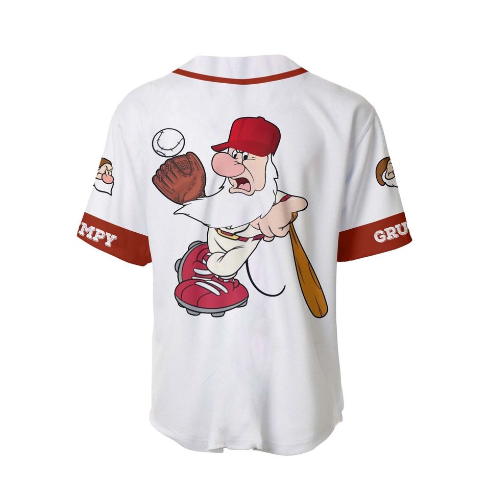 Grumpy Dwarf White Dark Red Disney Baseball Jersey, Custom Disney