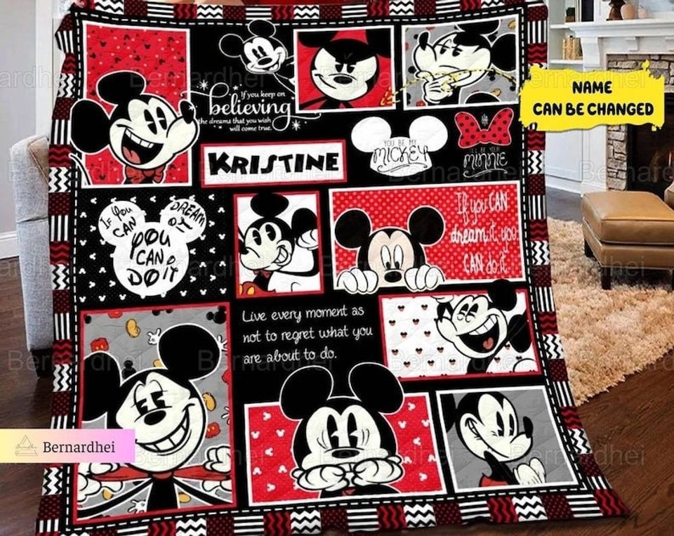 Personalized Mickey Mouse Quilt, Disney Mickey Quilt, Disney Mickey Fleece Blanket