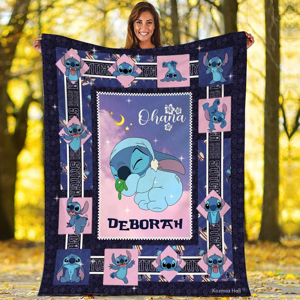 Personalized Disneyland Stitch Fleece Blanket, Custom Stitch Fleece Blanket