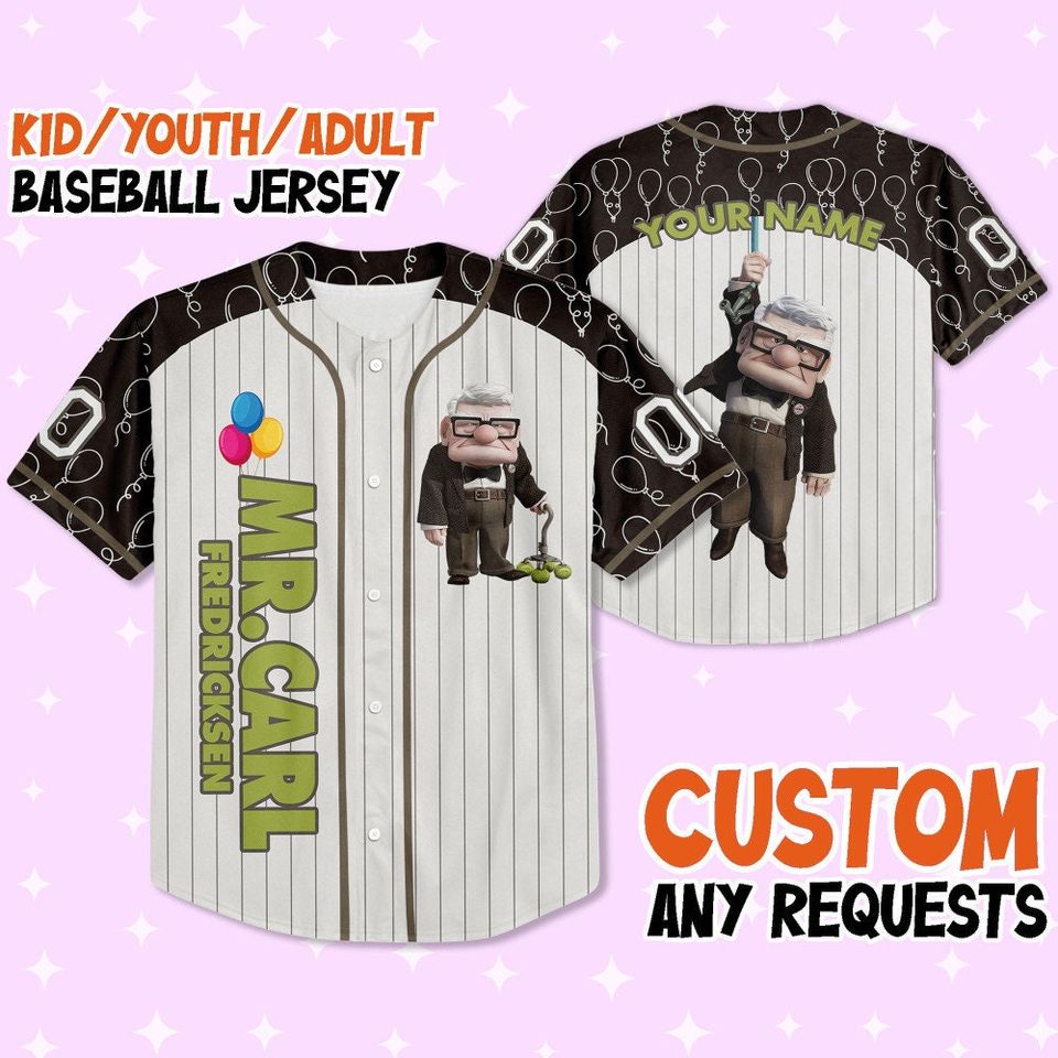 Personalized Disney UP Carl Fredricksen Balloon Baseball Jersey
